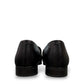 Django & Juliette Gabrian black leather loafers with a low block heel and slip-on design. back view.