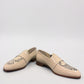 Django & Juliette Gabrian patent leather loafers in milk and black floral print with a low rubber heel. front view.