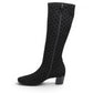DJANGO & JULIETTE Hayleys black tall boot with polka dot pattern, square toe, and low block heel.
photo of the left side