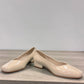 DJANGO & JULIETTE ivory leather and patent block heel pump with a rounded toe and slip-on design. front view.