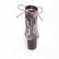 Django & Juliette Valina floral patent leather ankle boots with a square toe and block heel. back view.