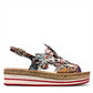 DJANGO & JULIETTE Aldo platform sandal with floral cut-outs, collage print patent leather, and espadrille. right view.