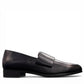 Django & Juliette Gabrian black leather loafers with a low block heel and slip-on design. right view.