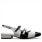 DJANGO & JULIETTE Brynns black and white patent leather slingback Mary Jane flat with buckled straps. right view.
