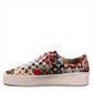 Django & Juliette Leithah leather sneakers featuring a colorful collage print and white platform sole. left view.