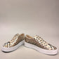 Django & Juliette Leithah metallic platino leather sneakers with heart cutouts and white platform sole. front view.