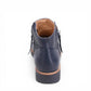 DJANGO & JULIETTE Omeah navy leather high-top ankle boots with twin-zip and wedge sneaker sole. Photo of back view.