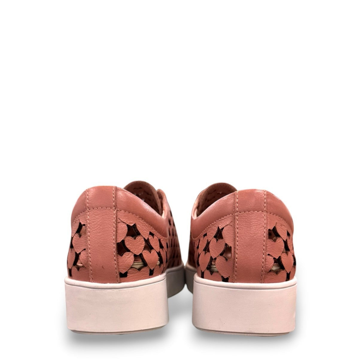 Django & Juliette Leithah sneaker in dark rose tumble leather with heart cutouts and white platform sole.