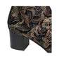 Django & Juliette Valina ankle boots in black floral brocade with a patent square toe and block heel. back view.