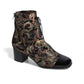 Django & Juliette Valina ankle boots in black floral brocade with a patent square toe and block heel. right view.