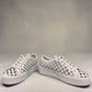 Django & Juliette white leather platform sneakers with heart-shaped laser cutouts and side zipper. front view.