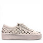 Django & Juliette white leather platform sneakers with heart-shaped laser cutouts and side zipper. right view.