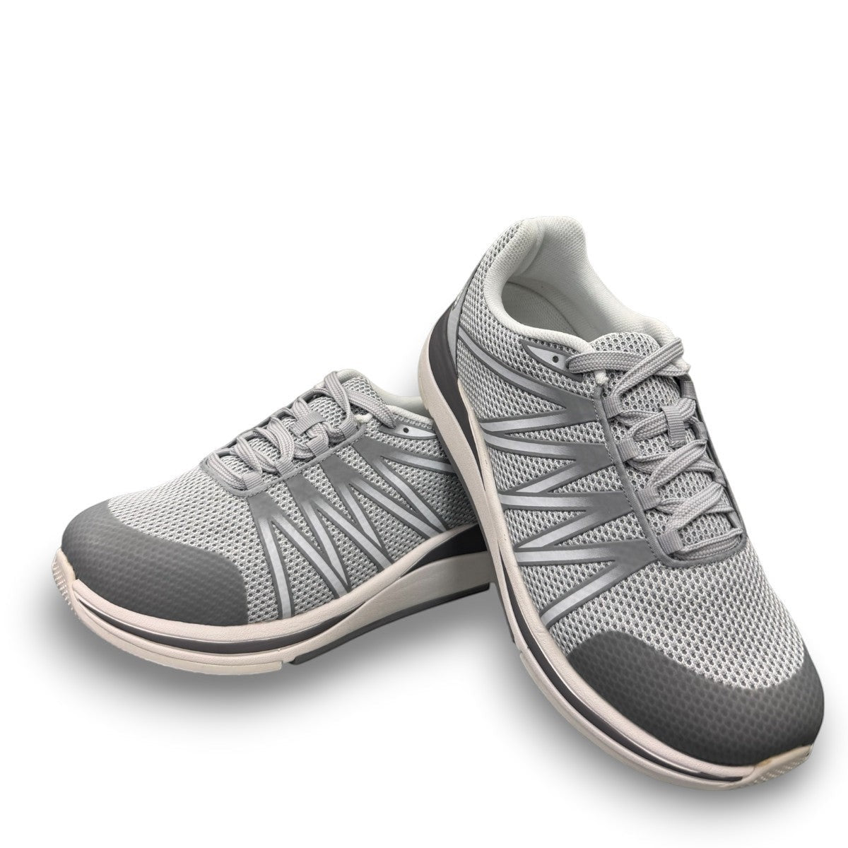 Drew Balance grey mesh combo sneaker showing the slip-resistant rubber outsole and rocker bottom design.  orthopedic shoe