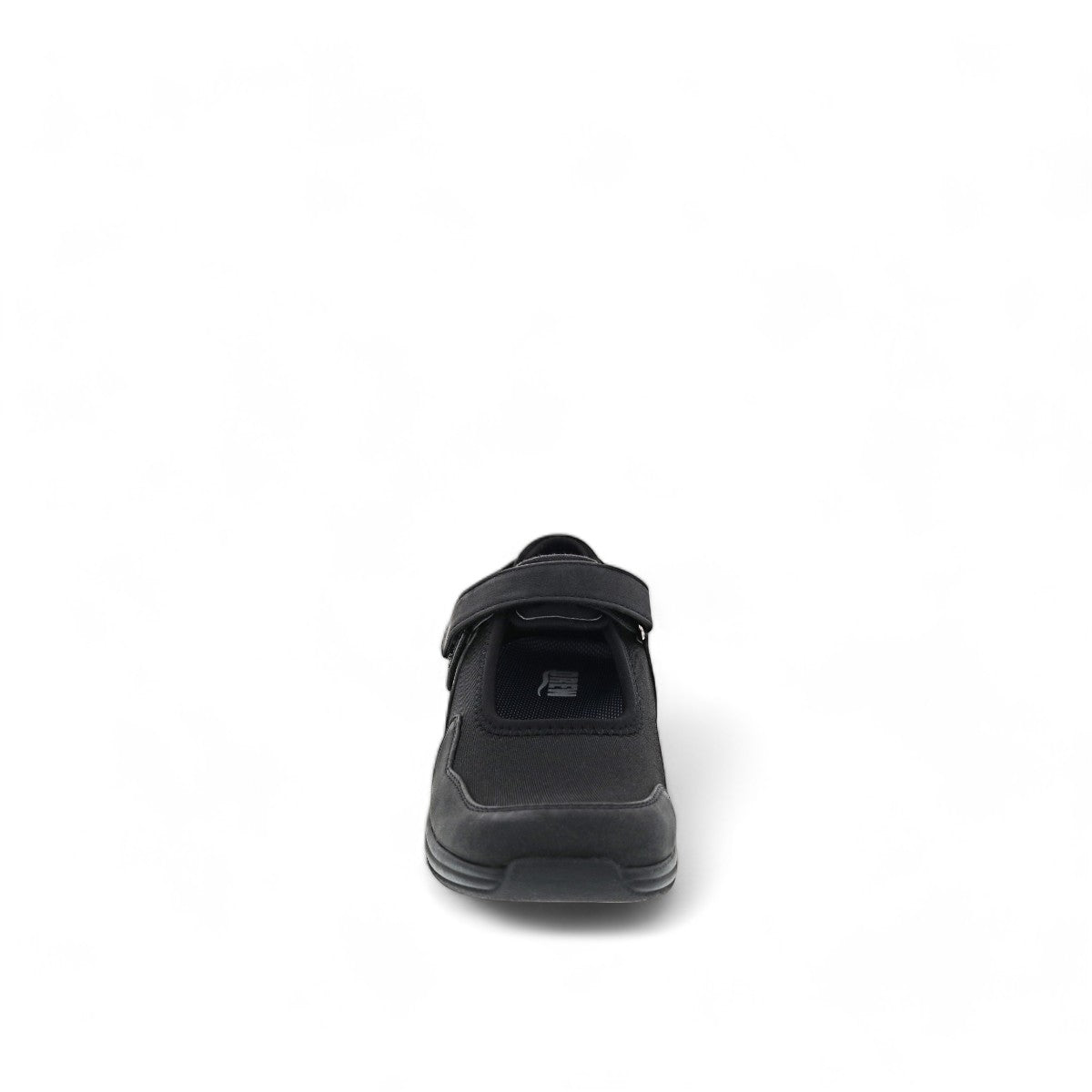 Drew Buttercup black stretch orthopedic shoe showing the slip-resistant textured rubber outsole