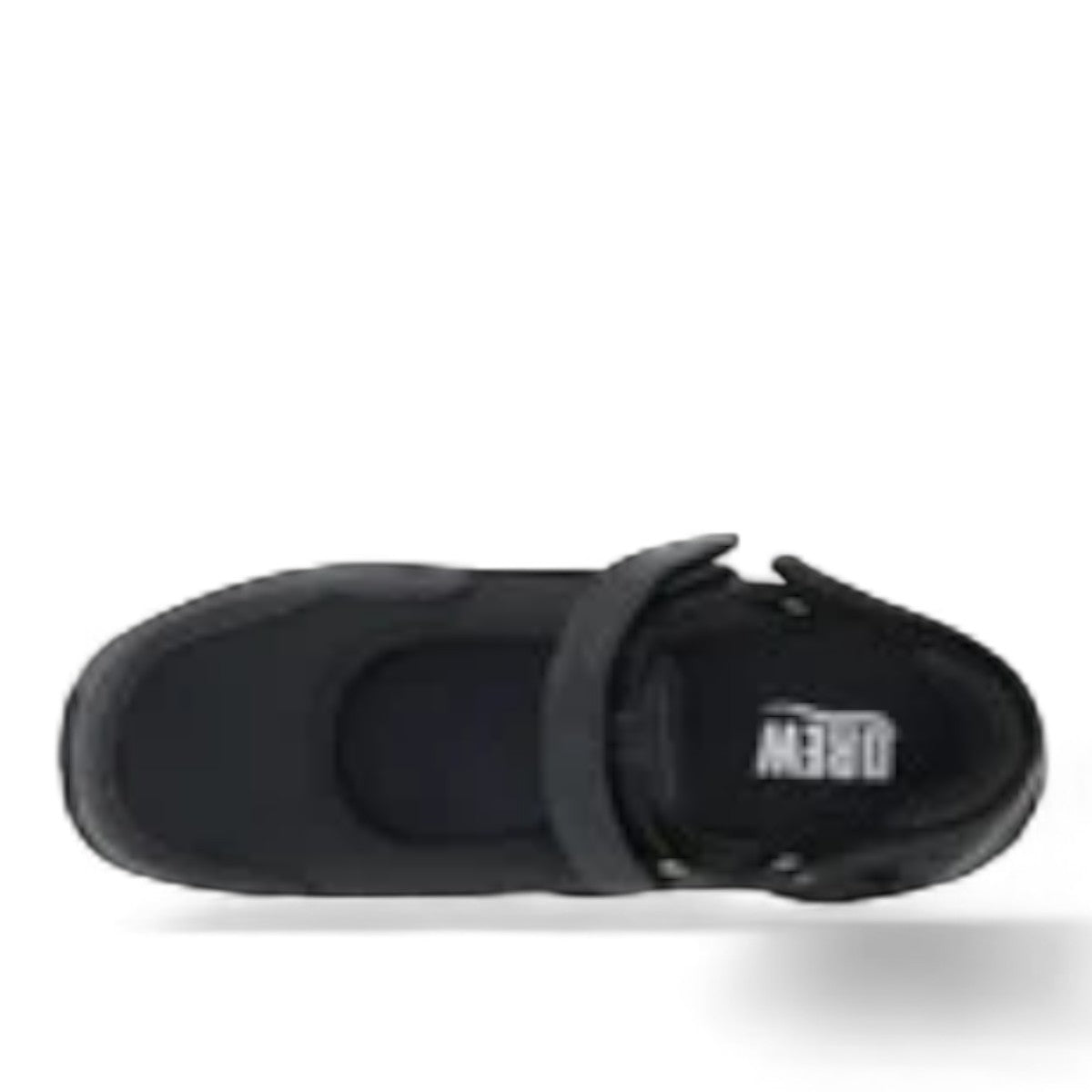 Drew Buttercup black stretch orthopedic shoe showing the slip-resistant textured rubber outsole