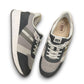 Drew Connor grey combo suede casual shoe showing the slip-resistant rubber outsole and rocker bottom.