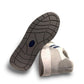 Drew Connor white combo suede casual shoe showing the slip-resistant rubber outsole and rocker bottom.