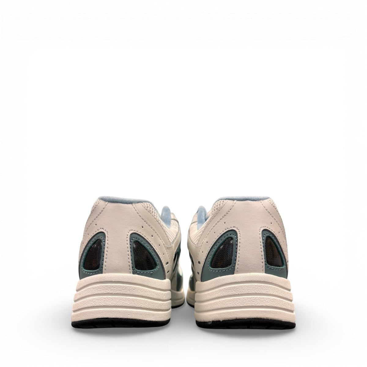 Drew Flare athletic shoes in white and blue with a durable rubber rocker bottom outsole. orthopedic shoe