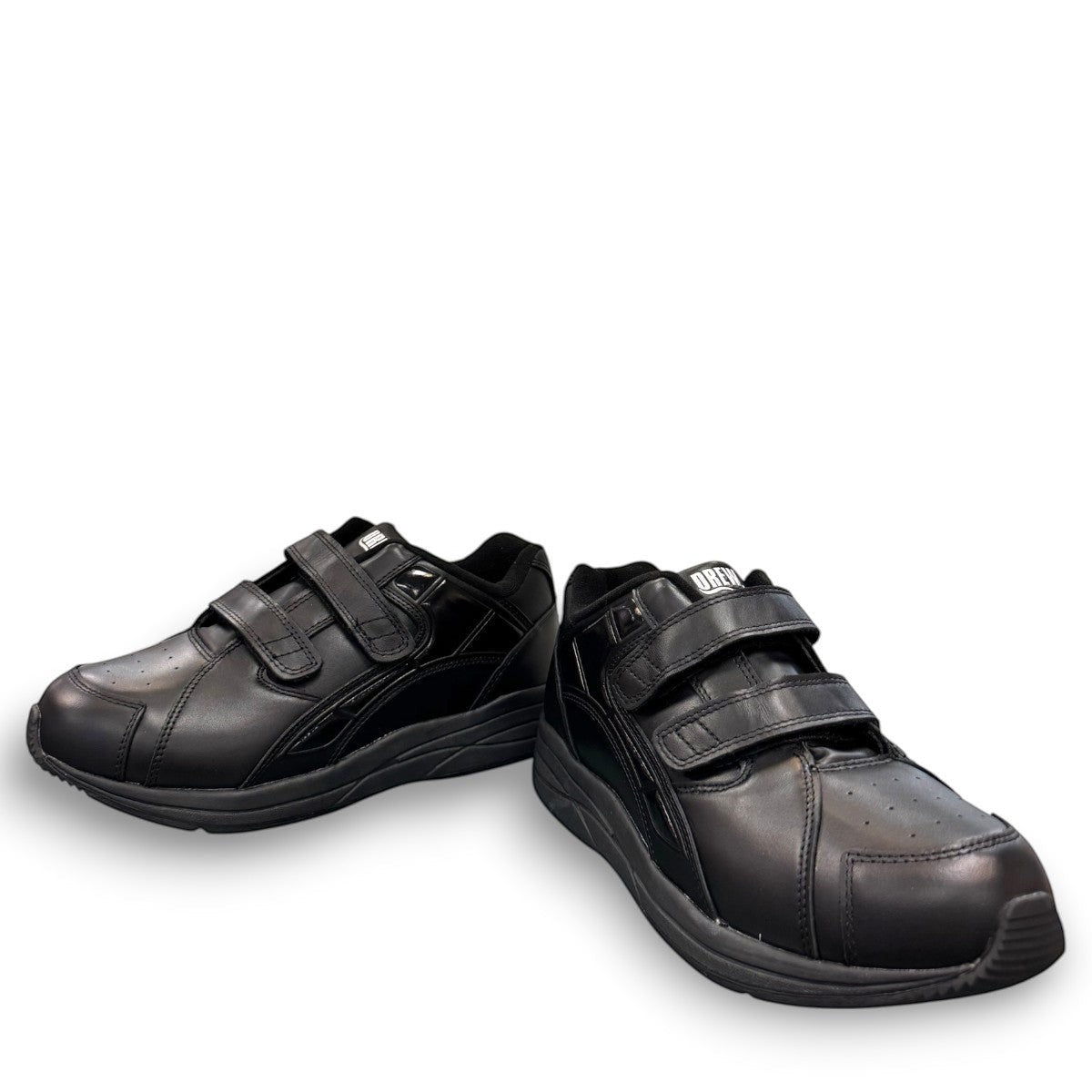 Drew Force V black  calf leather athletic shoe showing the durable rubber outsole and heel cushion pad