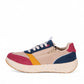 Drew Happy multicolor orthopedic sneaker, rear view showing padded heel, side zippers, and speckled sole.