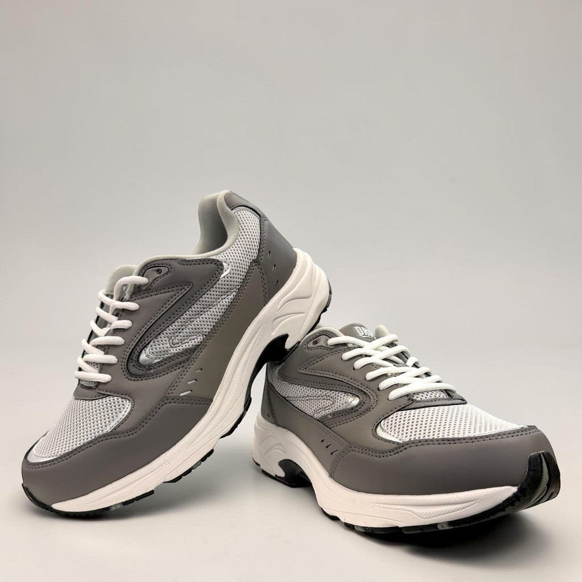 Drew Lance grey mesh combo walking shoe showing the durable rubber rocker bottom outsole and dual shank system.