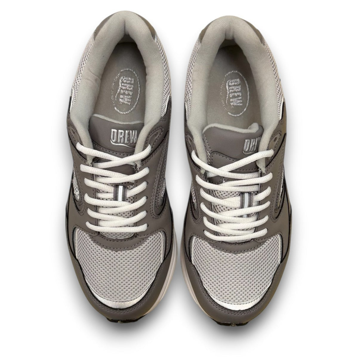 Drew Lance grey mesh combo walking shoe showing the durable rubber rocker bottom outsole and dual shank system.