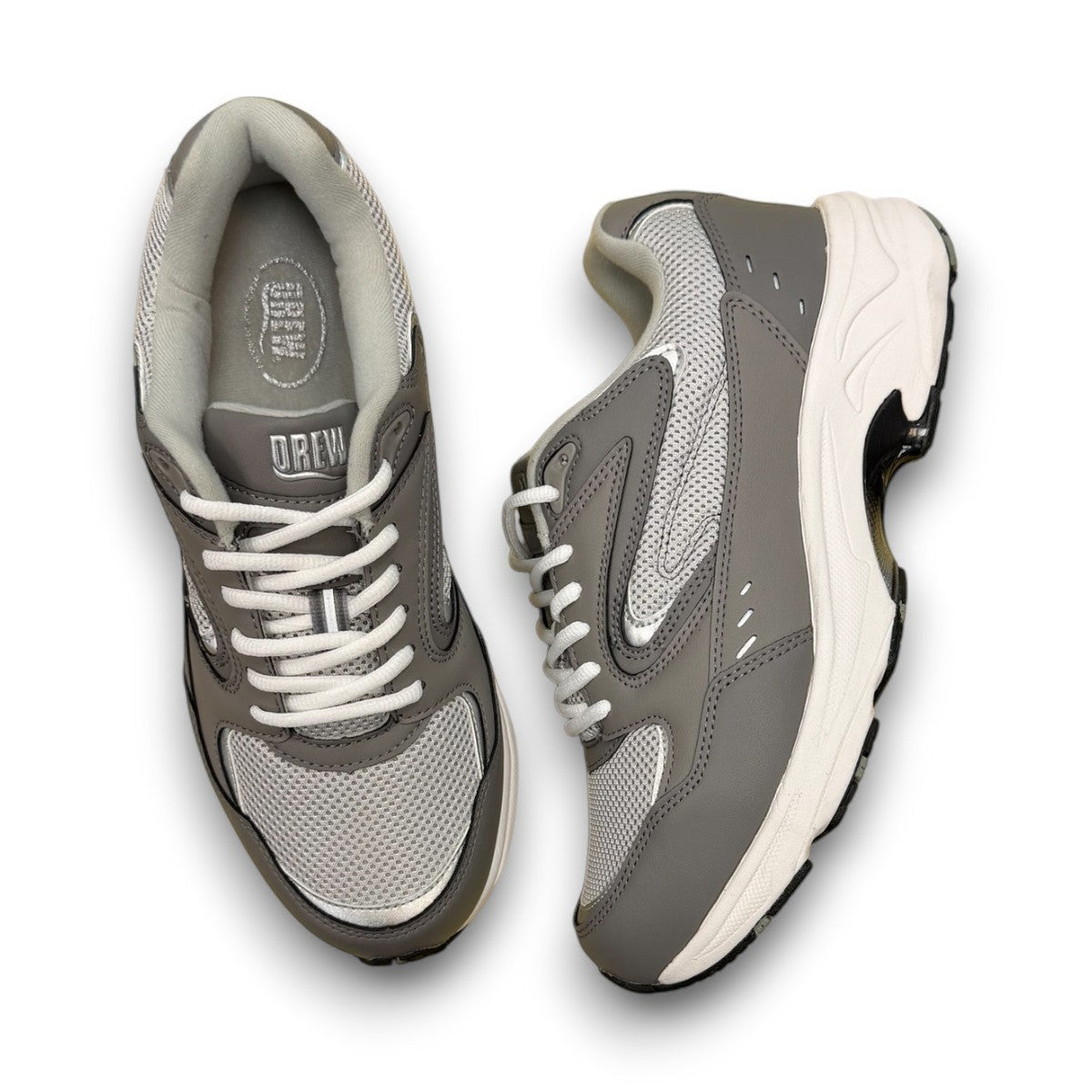 Drew Lance grey mesh combo walking shoe showing the durable rubber rocker bottom outsole and dual shank system.