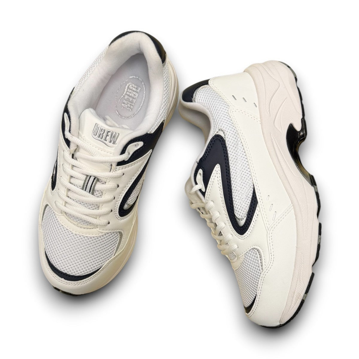 Drew Lance white mesh combo-orthopedic walking shoe with dual shank stability and rocker bottom sole.