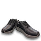 Drew Maker black pebbled leather casual shoe showing the slip-resistant rubber rocker bottom outsole