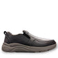 Drew Match black pebbled leather slip-on shoe showing the textured rubber rocker bottom outsole