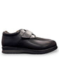 Drew Quest black leather and stretch casual shoe showing the durable polyurethane rocker outsole.   orthopedic