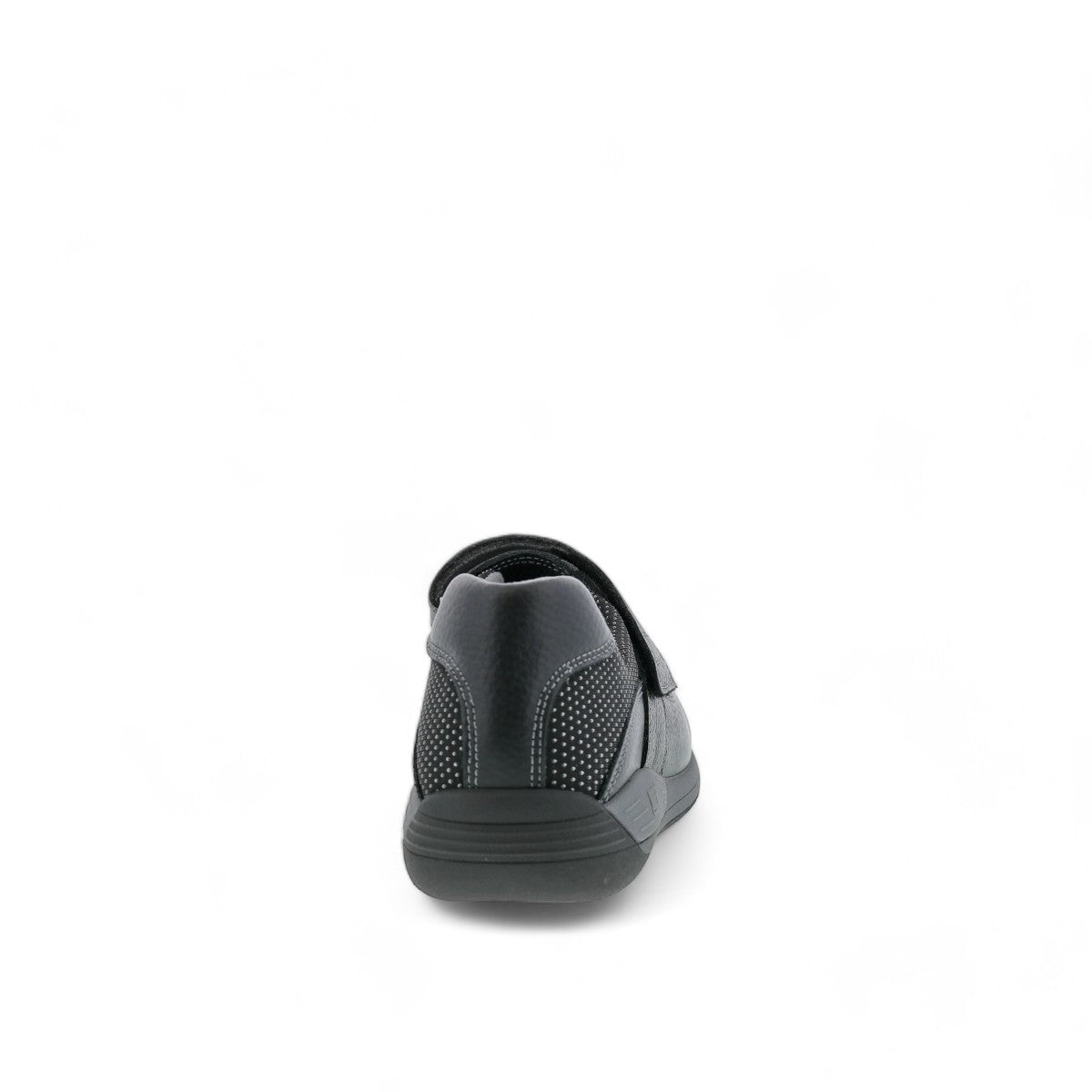 Drew Trust black leather shoe showing the slip-resistant polyurethane outsole tread pattern