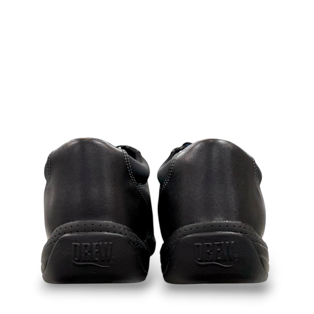 Drew Tulip black calf leather orthopedic shoe showing the slip-resistant tread and heel stabilizer