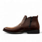 Exon Caspian dark brown leather ankle boots for men with a durable rubber outsole and side branding. Photo of left side view.