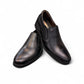 EXON ISFAHAN black leather slip-on men's shoes with rubber outsole and side logo detail. Photo of upper view.