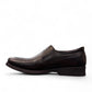 EXON ISFAHAN black leather slip-on men's shoes with rubber outsole and side logo detail. Photo of left side view.