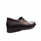 EXON ISFAHAN black leather slip-on men's shoes with rubber outsole and side logo detail. Photo of back side view.