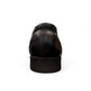 EXON ISFAHAN black leather slip-on men's shoes with rubber outsole and side logo detail. Photo of back view.