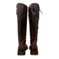 Felmini D624 brown leather knee-high boots with side zipper, elastic gore, and burnished toe detail. Photo of back view.