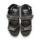 Fidelio Gini G black orthotic-friendly walking sandal with adjustable straps and cushioned cork footbed. Photo of upper view.