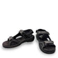 Fidelio Gini G black orthotic-friendly walking sandal with adjustable straps and cushioned cork footbed. Photo of front side view 2.