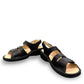 Finn Comfort Gomera black leather sandal with adjustable hook and loop straps and cork footbed.
photo of the front side