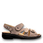 Finn Comfort Gomera sandal in storm sand leather with adjustable straps and cork footbed.
photo of the right side