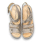 Finn Comfort Gomera sandal in storm sand leather with adjustable straps and cork footbed.
photo of the top side