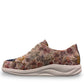 Finn Comfort Ikebukuro sneaker in multi-colored floral nubuck leather with a curved Finnamic outsole.
photo of the left side