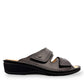 Finn Comfort Jamaica black nappa leather slide sandals with two adjustable hook and loop straps.
photo of the right side