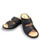 Finn Comfort Jamaica black nappa leather slide sandals with two adjustable hook and loop straps.
photo of the front side