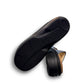 Finn Comfort Sansibar blue leather sandal with two adjustable hook and loop straps and cork footbed.
photo of the bottom side