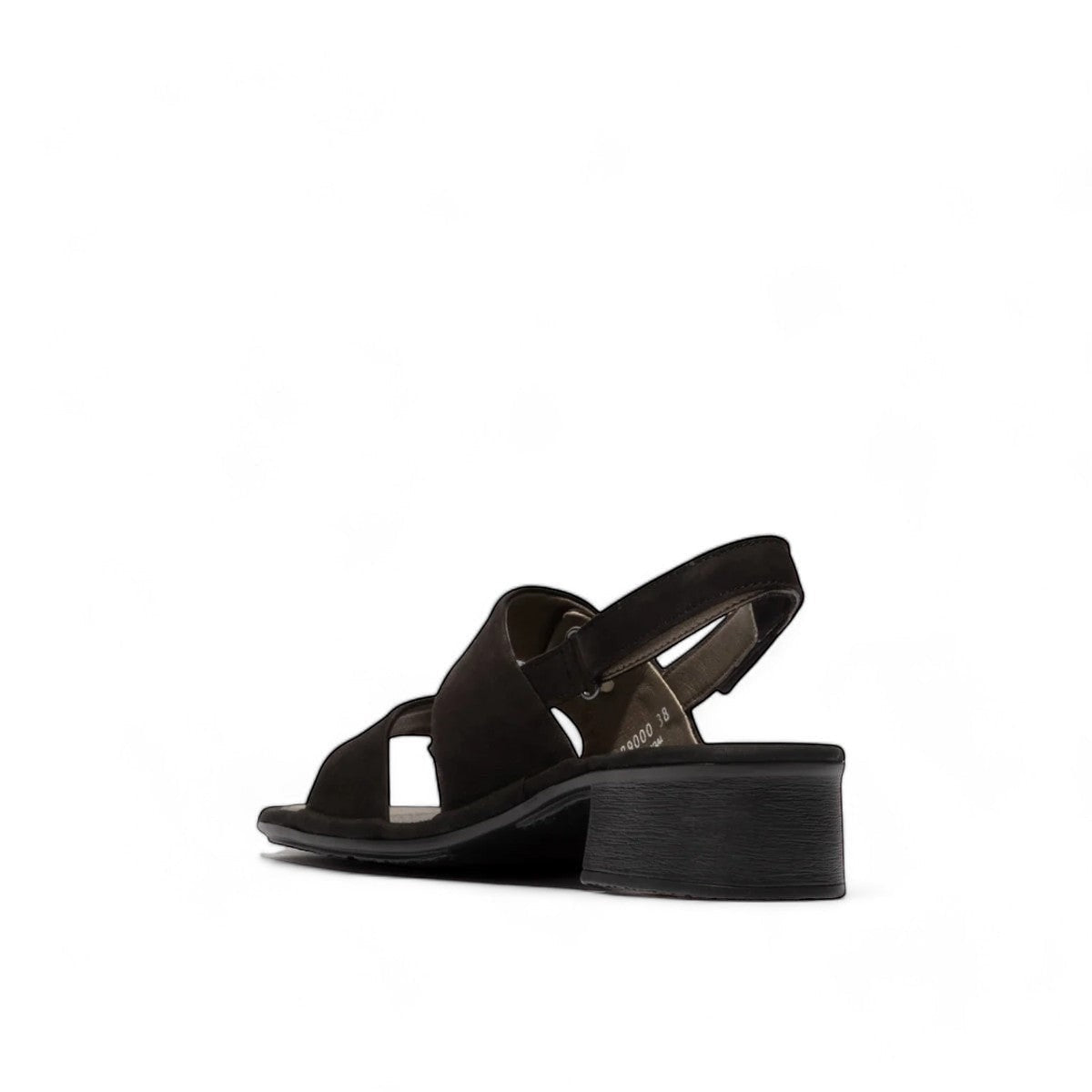 black leather slingback sandals with glossy stud details and a comfortable block heel.
