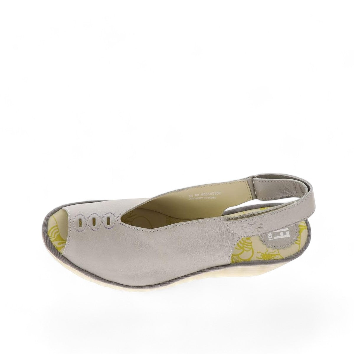 FLY LONDON yeay387fly-borgogna silver peep-toe platform sandal with cut-out vamp and elasticated slingback strap